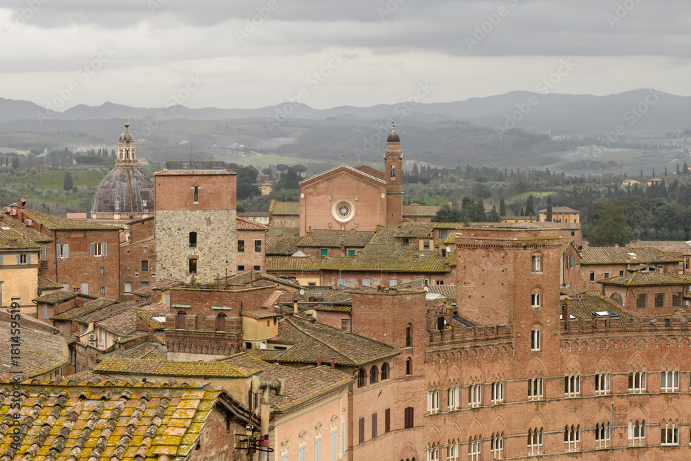 Fototapeta premium Panoramic view of Siena with the Church of San Martino and rooftops of the historic center, Tuscany, Italy.