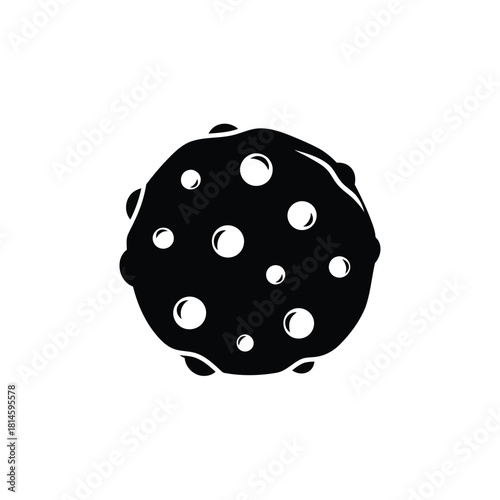 Black and white icon of a chocolate chip cookie