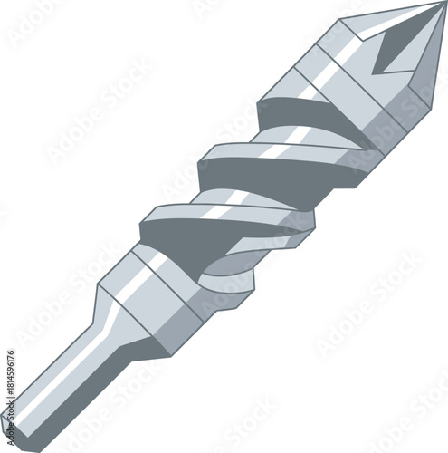 A detailed vector illustration of a heavy-duty masonry drill bit with a spiral flute, isolated on a white background.