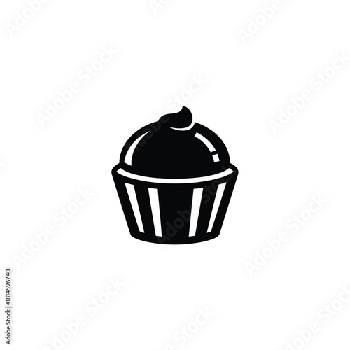 Black and white simple icon of a cupcake with frosting