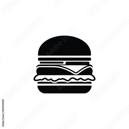 Simple black and white icon of a hamburger
