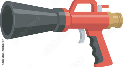 Illustration of a red and black nozzle gun with a trigger and handle, isolated on a white background.