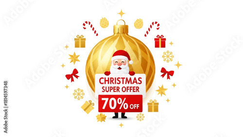 Festive Holiday Promotion: A vibrant Christmas-themed advertisement announces a super offer, with Santa Claus holding a sign. conveying a sense of seasonal joy. 