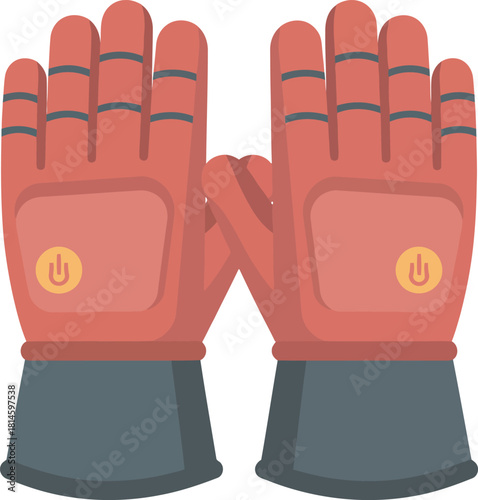 Illustration of two red and black protective gloves with power button symbols, isolated.