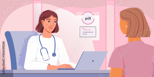 Doctor prescribing medication to a patient during a consultation in a medical office