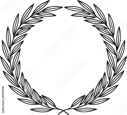 Round Laurel Wreath Silhouette – Victory, Trophy, Olive Branch Emblem