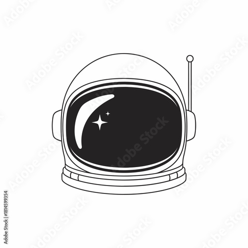 Astronaut Helmet Outline with Dark Visor and Star Reflection.