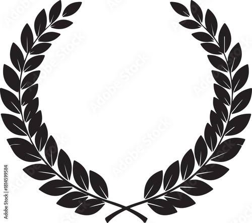 Round Laurel Wreath Silhouette – Victory, Trophy, Olive Branch Emblem