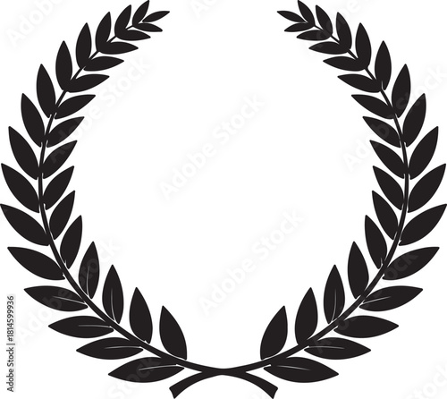 Round Laurel Wreath Silhouette – Victory, Trophy, Olive Branch Emblem