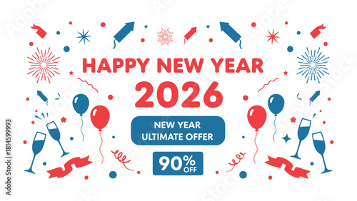 New Year's Eve Sale Banner: Celebrate the arrival of 2026 with joy and excitement, featuring festive ornaments and a fantastic discount offer to create a sense of festivity.