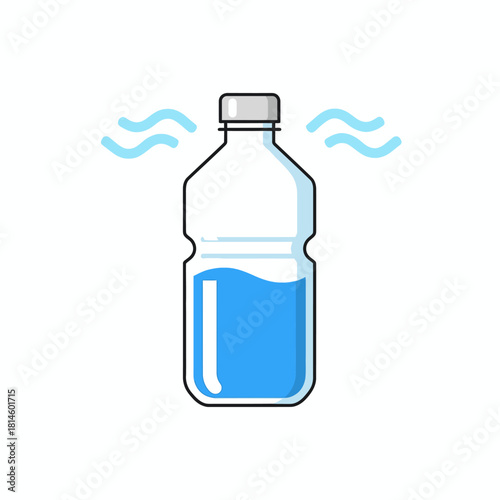 Cartoon Illustration of a Clear Plastic Water Bottle with Blue Liquid and Cap.
