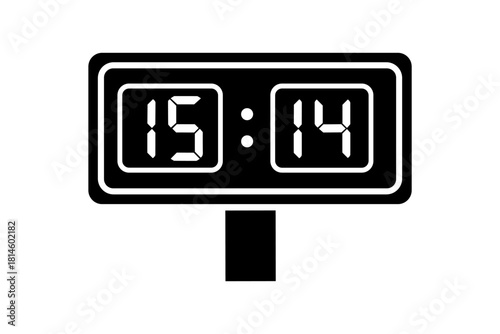 Digital scoreboard with time display in black and white silhouette style