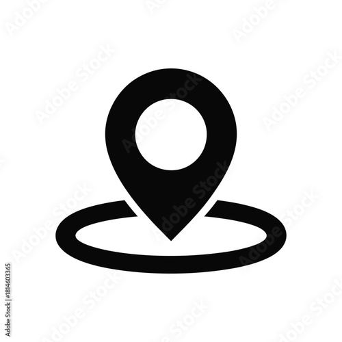 Black gps location pointer icon with circle, map pin symbol on white background