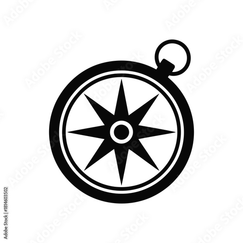 Black compass with eight points and circular ring icon on white background