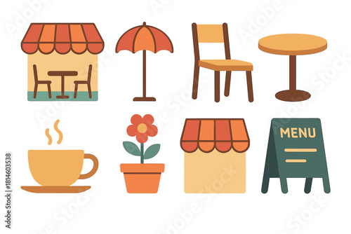 Cafe icon set: flat style coffee shop elements for design projects