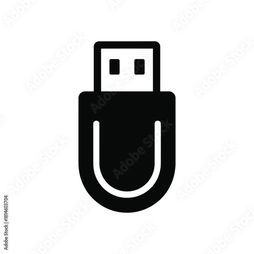 Black and white usb flash drive icon for data storage with rounded corners