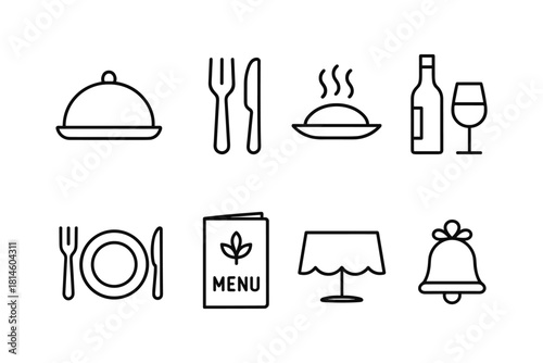 Minimalist line icons of dining elements for restaurants and menus