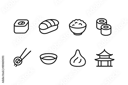 Minimalist icons of traditional japanese cuisine and culture
