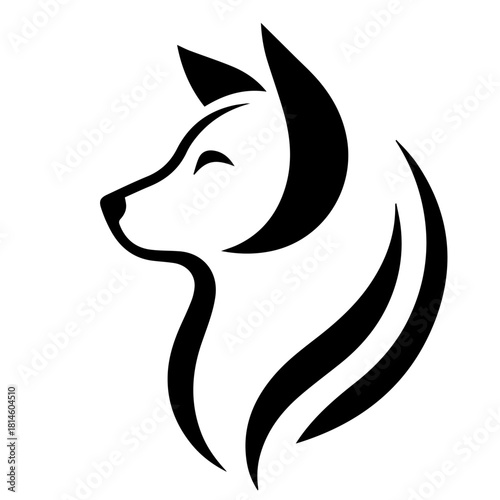 balck and white vector silhouette of dog on white background