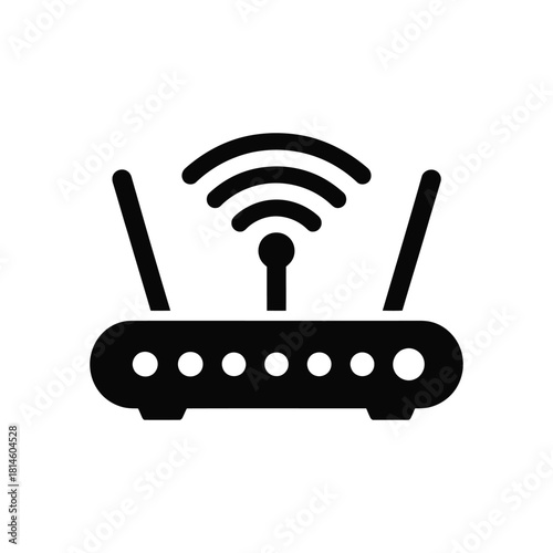 Black Wifi Router Icon Illustration on White Background For Technology Designs