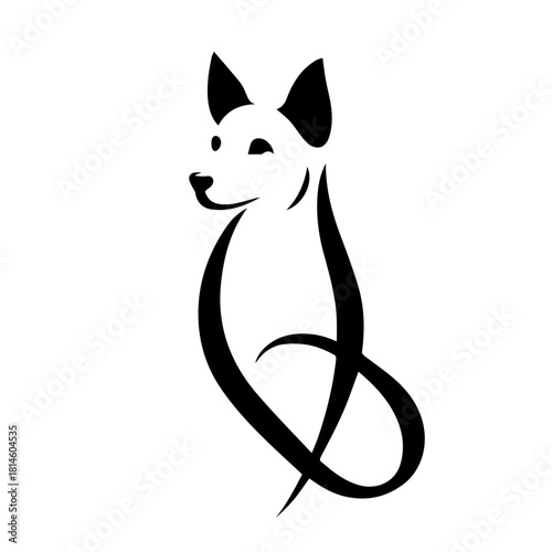 balck and white vector silhouette of dog on white background