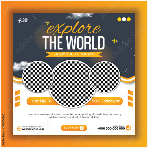 Travel destination social media post template for holiday promotion