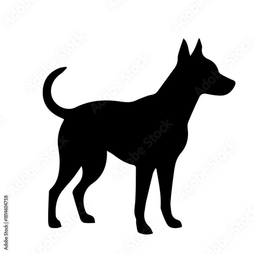 balck and white vector silhouette of dog on white background
