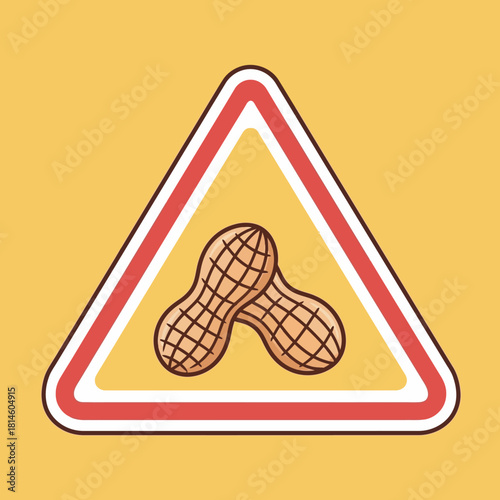 A triangular warning sign with a red border indicating a peanut allergy alert on a yellow background.