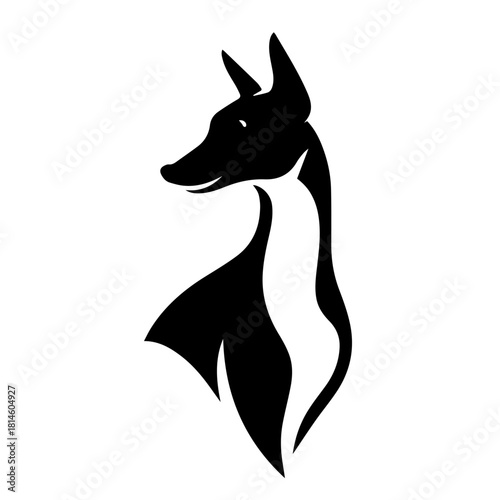 balck and white vector silhouette of dog on white background