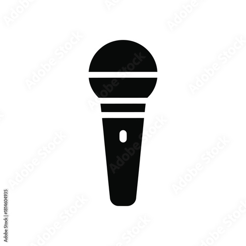Isolated black microphone icon for audio recording or broadcasting on white background