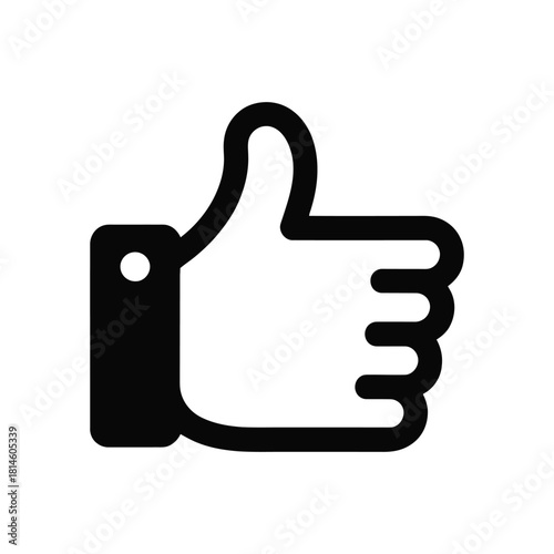 Black thumbs up icon illustration on white background representing like gesture