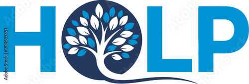 The word HOLP in a bold blue font, with the letter O replaced by a stylized tree inside a circle.