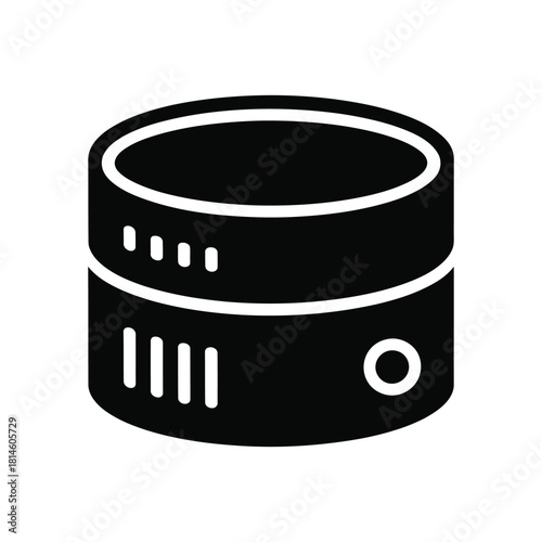 Black server icon with power button and led indicators on white background