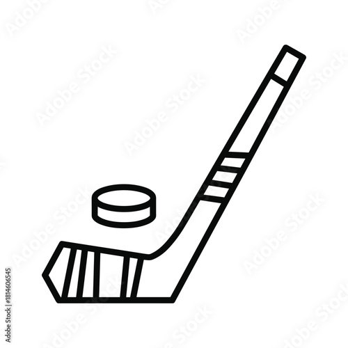Hockey stick and puck for ice hockey isolated on
