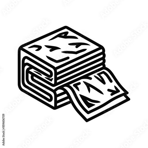 Simple black and white line art icon of a blowing whistle with sound waves, isolated on