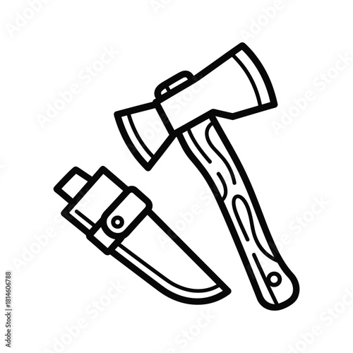 Simple black and white line icon of an oldfashioned hand water pump dispensing water into a small container isolated on