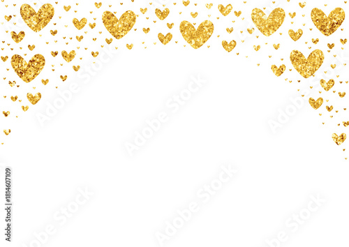 Scattered golden hearts border across the top vector svg