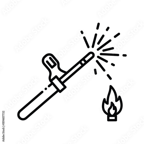 Outline icon of a coiled safety tether or lanyard with a carabiner clip and attachment point, isolated on