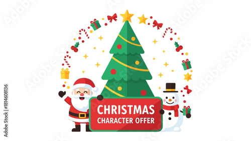 Festive Christmas Character Offer: A joyful Christmas scene with cheerful character, presents, and delightful decorative elements, the essence of the holiday spirit.