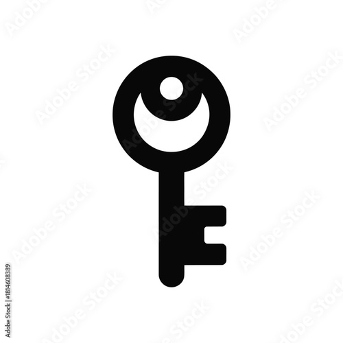 Black key icon with circular head and stylized cuts isolated on white