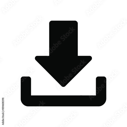 Black download icon illustration on white background for websites and applications