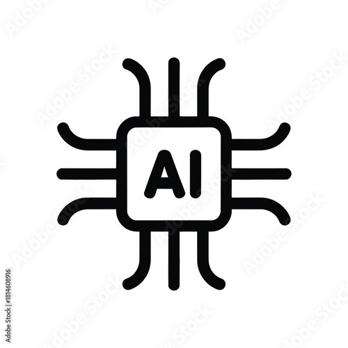 Ai processor chip icon illustration, outline design for artificial intelligence concept