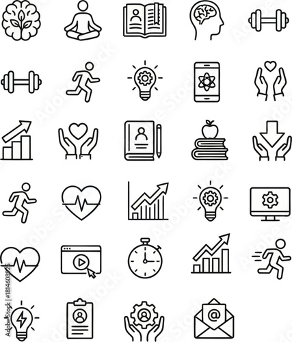 Self Improvement  Wellness Line Icons Set – Personal Development, Fitness, Productivity