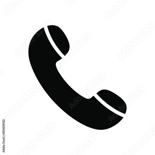 Black telephone receiver icon on white background, simple style