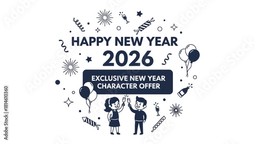 New Year's Celebration: A festive illustration for the upcoming New Year, radiating joy, hope and looking forward to the future.