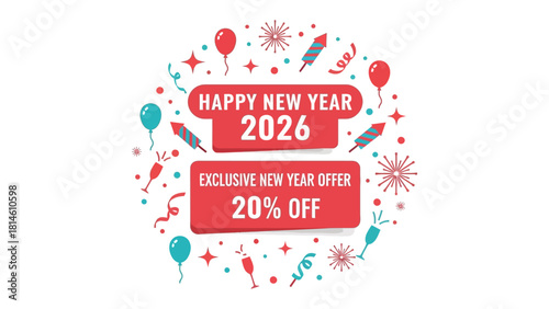 New Year Offer in 2026: An eye-catching graphic design presents a special New Year offer, embellished with festive elements that evoke a sense of celebration and anticipation for the coming year. 
