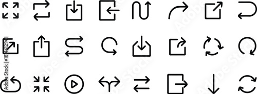 black line arrow icons set vector 