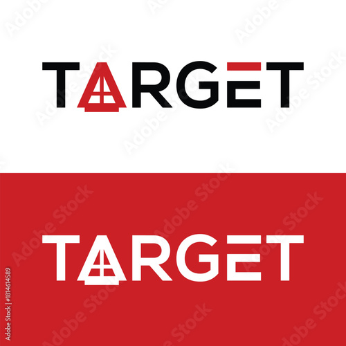Bold target logo design conveys accuracy and focus, perfect for branding and marketing, shown on white and red backgrounds for versatility