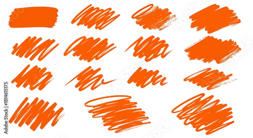 Vibrant orange brush stroke textures for artistic design elements or creative background overlays