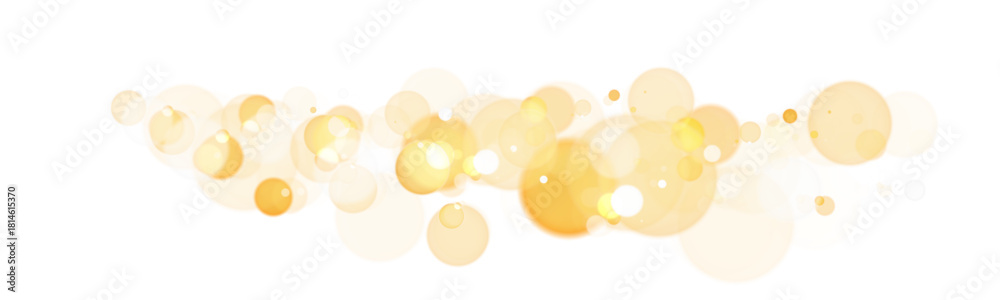 Fototapeta premium Golden soft bokeh circles floating on white background with warm glowing highlights. 
